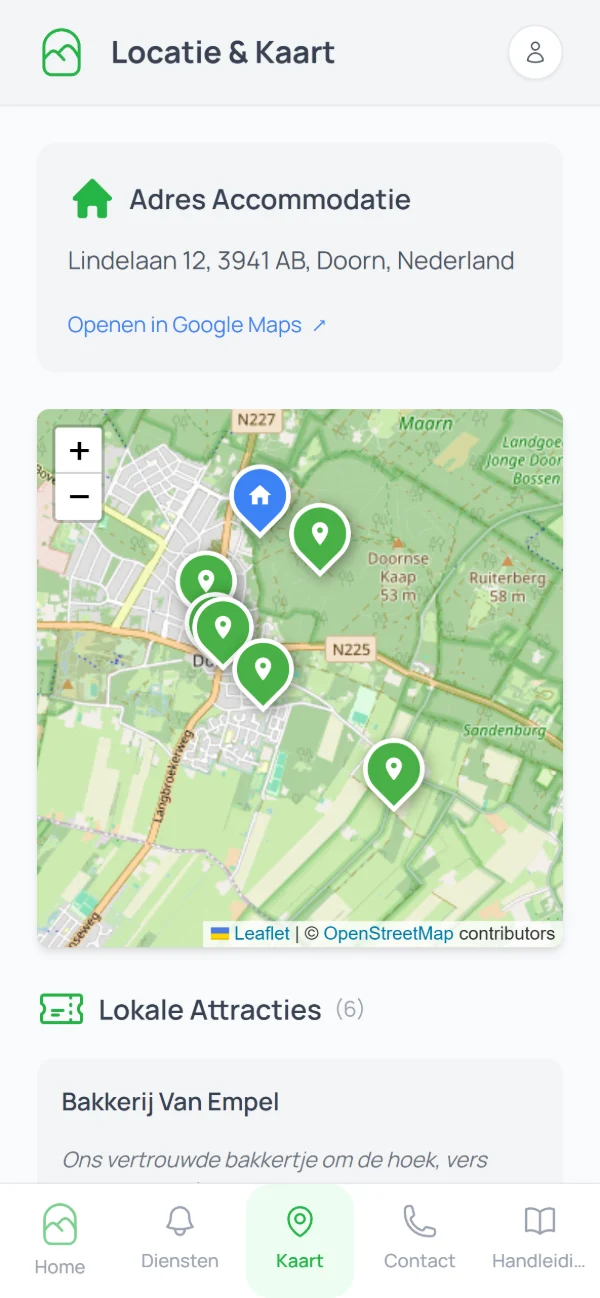 De kaart in de gastenmap met de tips van de B&B in de buurt